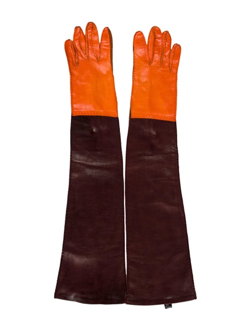 Prada Leather Colorblock Gloves Brown