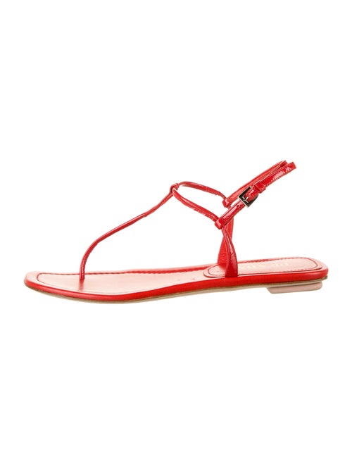 Prada Patent Leather T-Strap Sandals Red