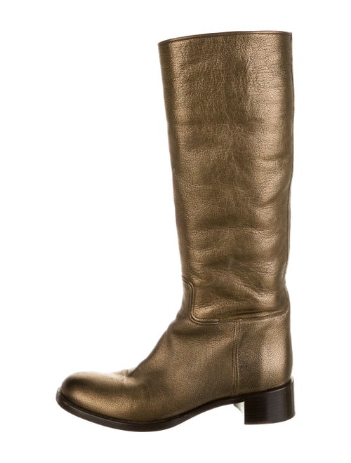 Prada Leather Riding Boots Gold