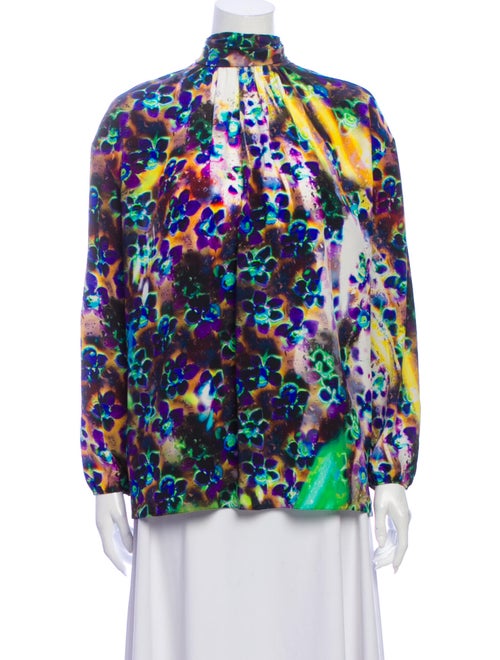 Prada Floral Print Mock Neck Blouse Green