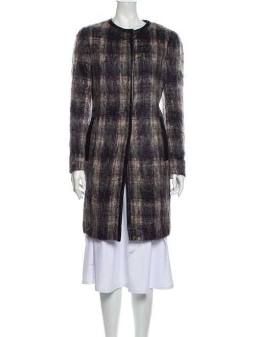 Prada Mohair Plaid Print Coat Purple