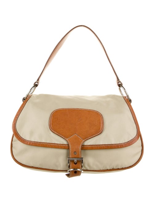 Prada Leather-Trimmed Tessuto Soft Hobo Beige