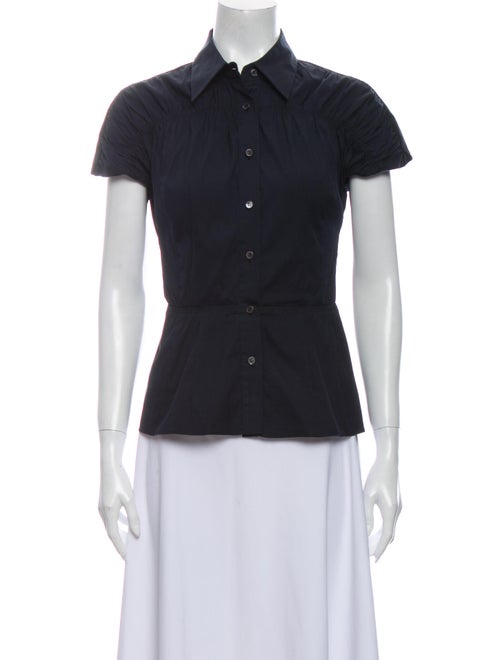 Prada Short Sleeve Button-Up Top Blue