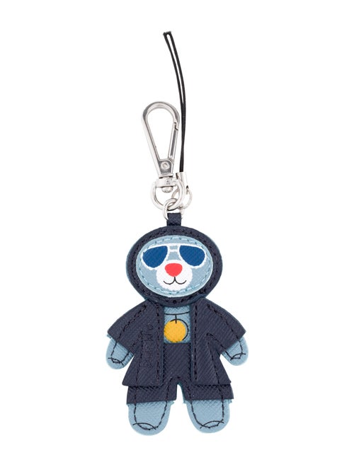 Prada Leather Teddy Bear Keychain navy
