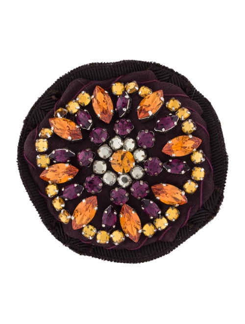 Prada Crystal & Fabric Brooch Silver