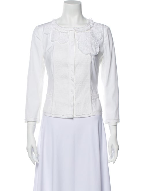 Prada Mock Neck Three-Quarter Sleeve Blouse White