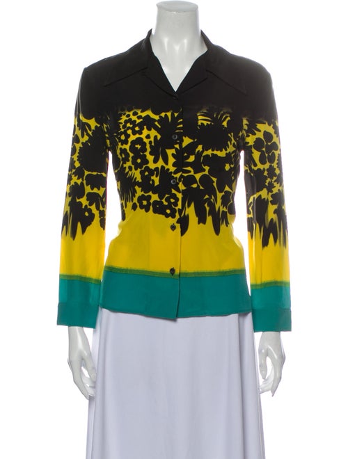 Prada Silk Printed Button-Up Top Yellow