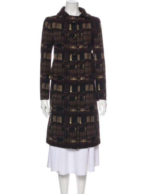 Prada Plaid Print Trench Coat Brown