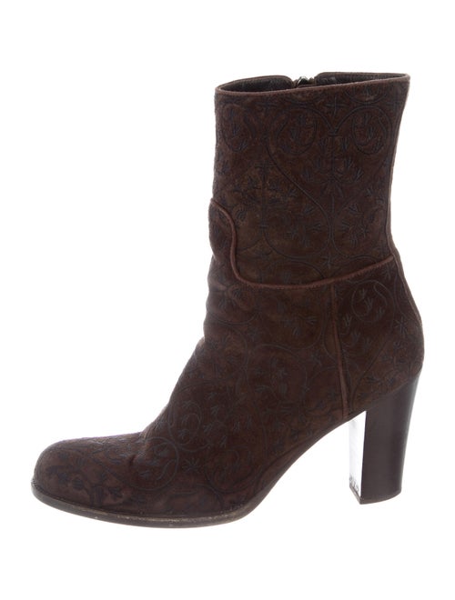 Prada Suede Embroidered Accent Boots Brown