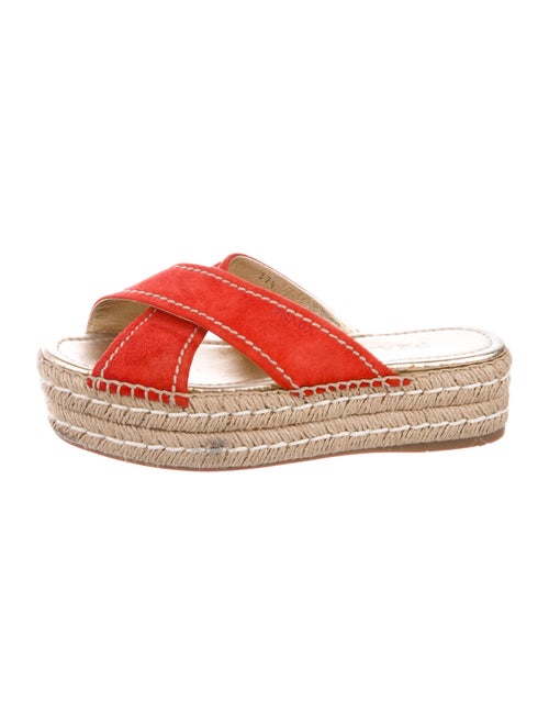 Prada Signature Logo Suede Espadrilles Gold