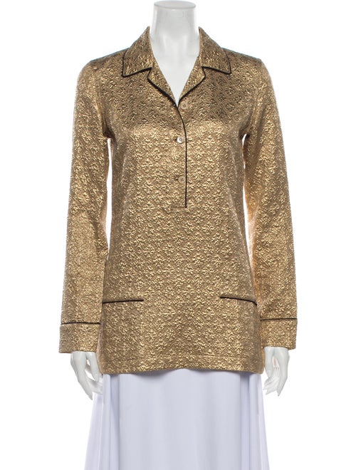 Prada Silk Long Sleeve Button-Up Top Gold