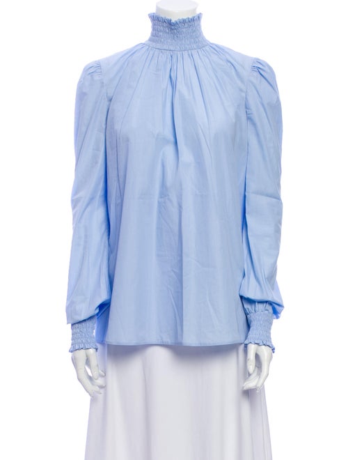 Prada Mock Neck Long Sleeve Blouse Blue