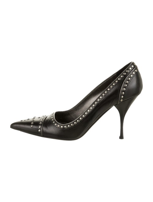 Prada Leather Studded Accents Pumps Black