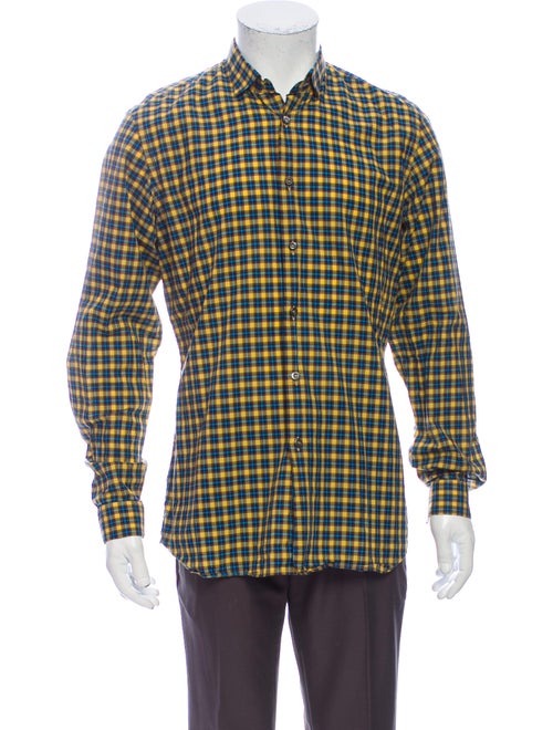 Prada Plaid Print Long Sleeve Shirt Yellow