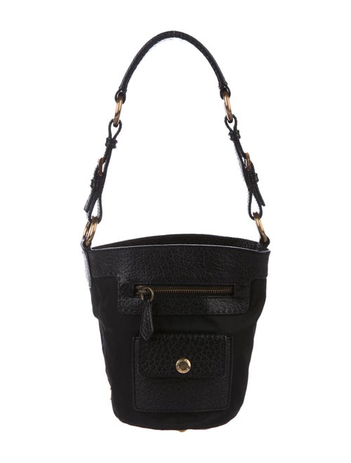 Prada Leather-Trimmed Tessuto Bucket Bag Black