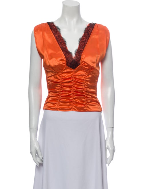 Prada Silk V-Neck Crop Top Orange