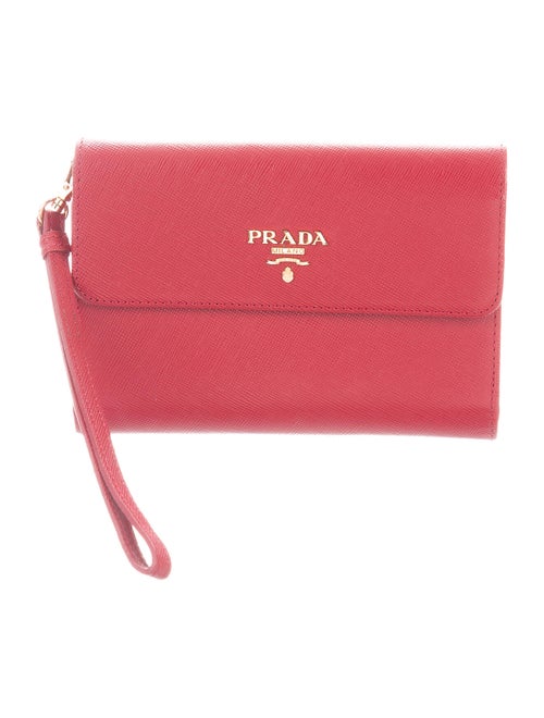 Prada Saffiano Wristlet Wallet Red