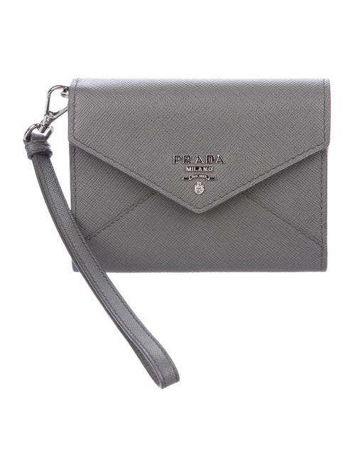 Prada Saffiano Wristlet Card Holder Grey