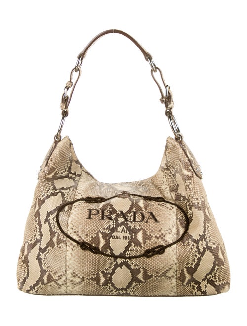Prada Python Logo Hobo Tan