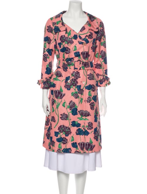 Prada Silk Floral Print Trench Coat Pink