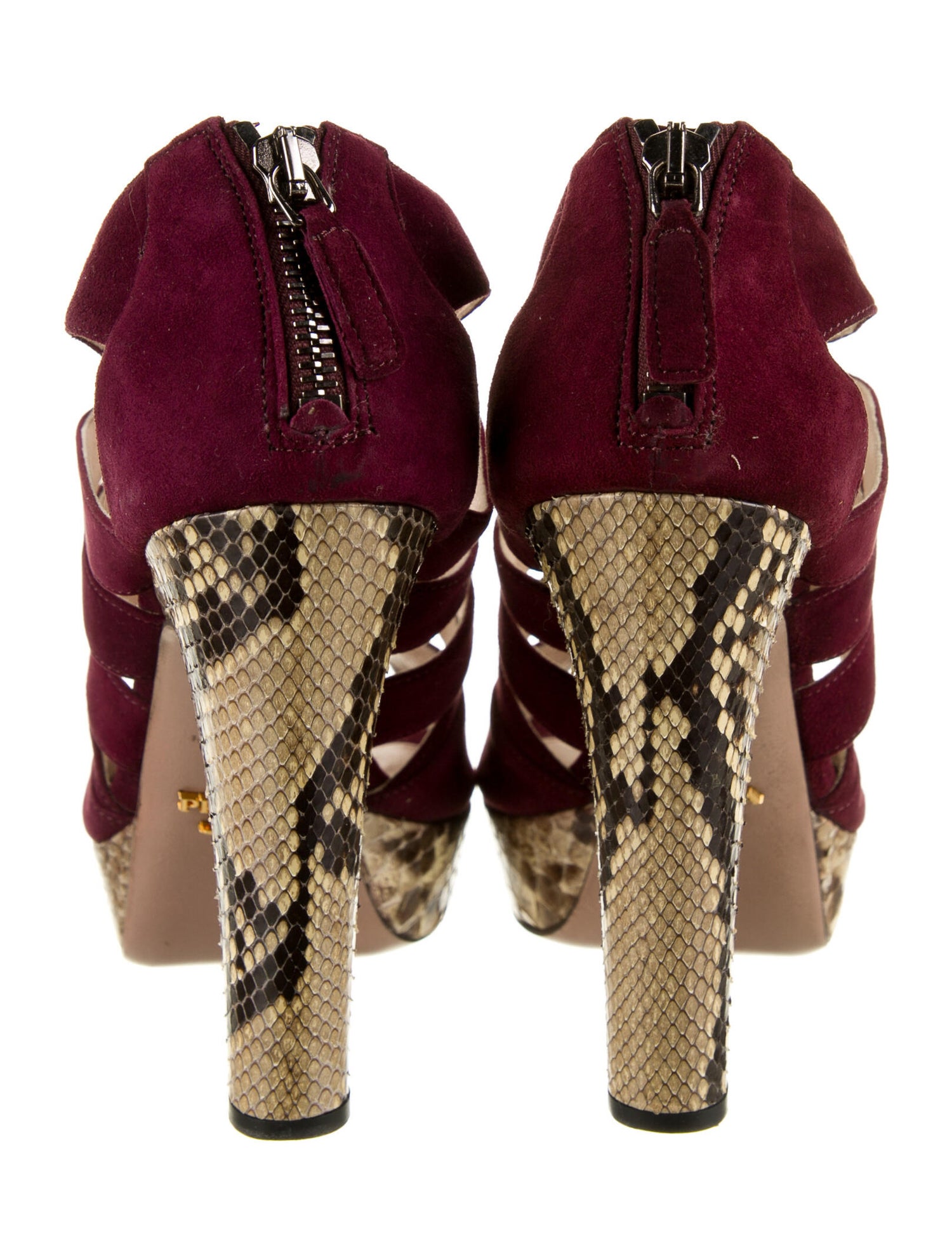 Prada Suede Animal Print Sandals Burgundy Sandals, Shoes