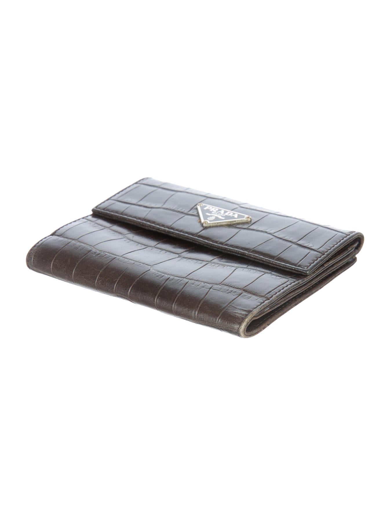 Prada Crocodile Compact Wallet - Brown Wallets, Accessories Prada Crocodile Compact Wallet - Brown Wallets, Accessories