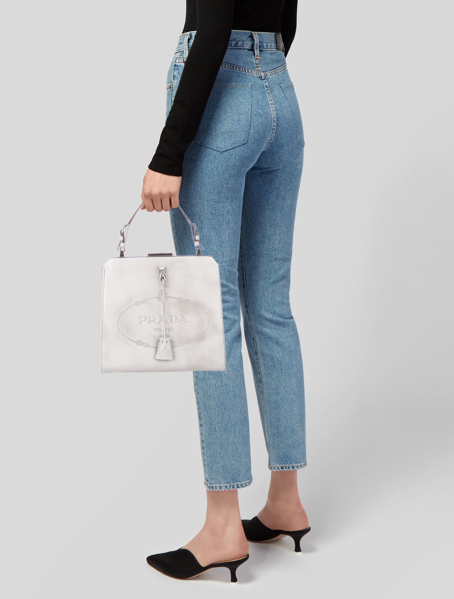 Prada Logo-Embossed Spazzolato Frame Bag - Neutrals Handle Bags
