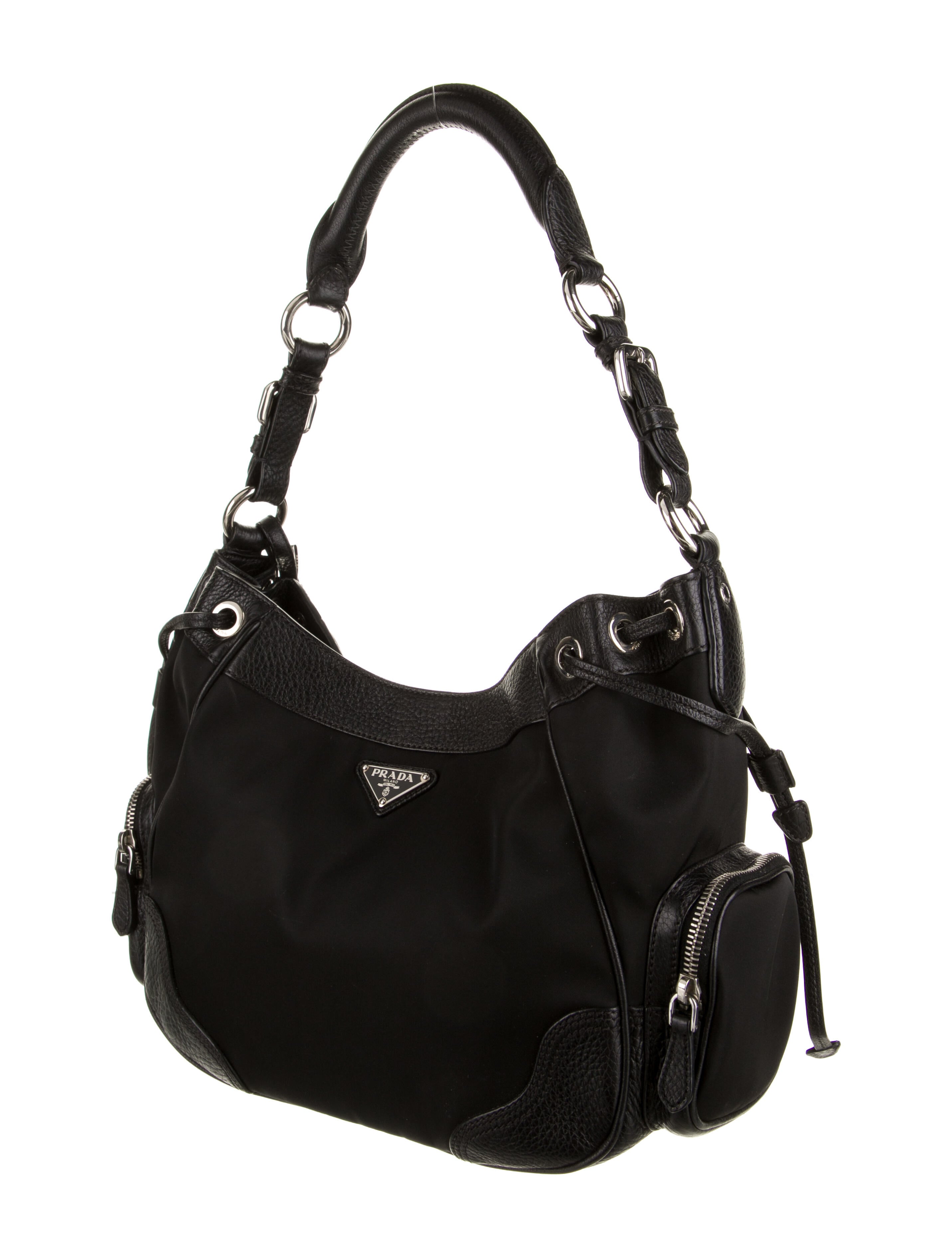バッグ prada bag Prada Vitello Daino-Trimmed Tessuto Shoulder Bag - Black Shoulder
