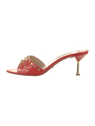 Prada Saffiano Leather Studded Accents Slides