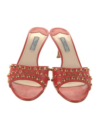 Prada Saffiano Leather Studded Accents Slides