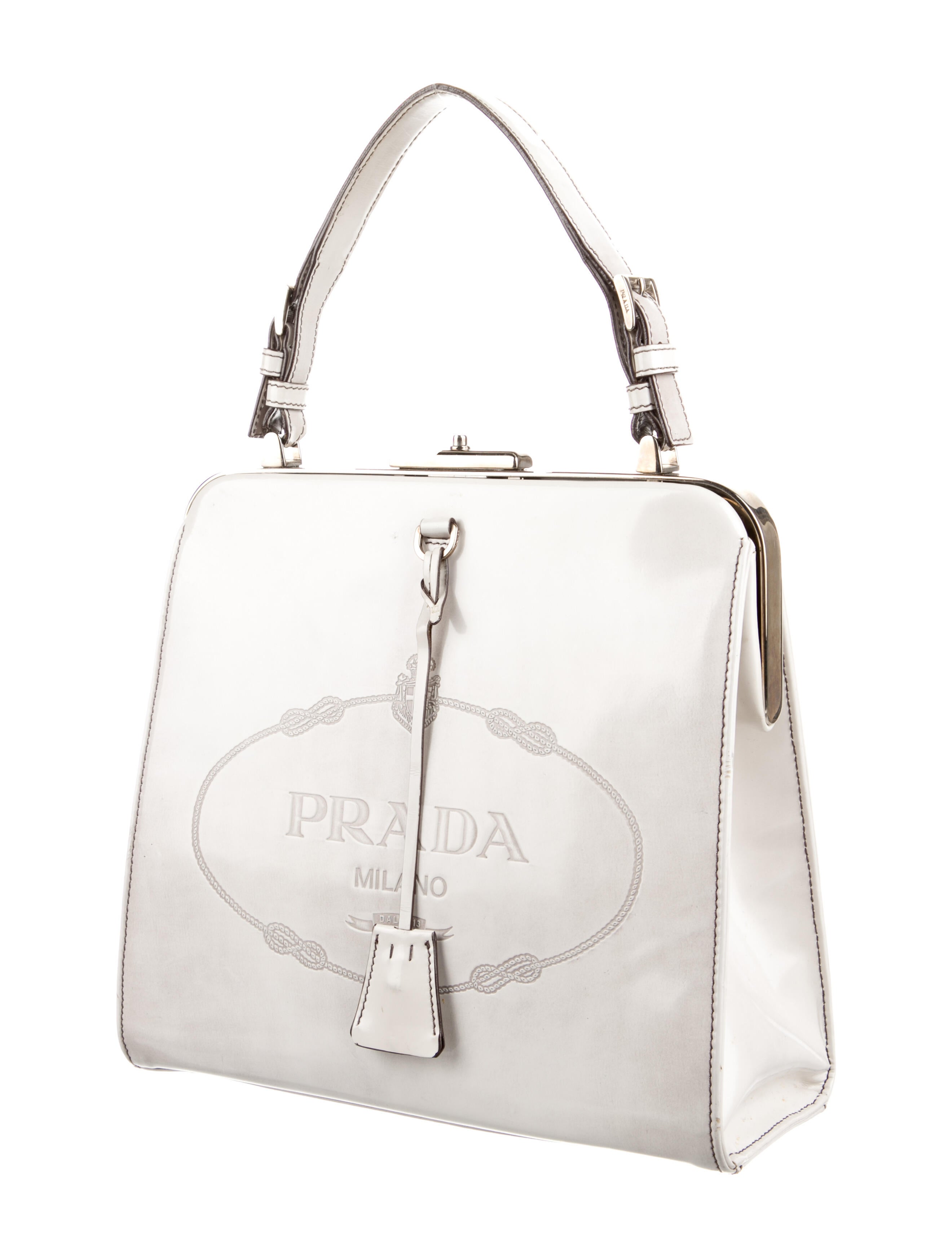 Prada Spazzolato Logo Frame Bag - White Handle Bags, Handbags