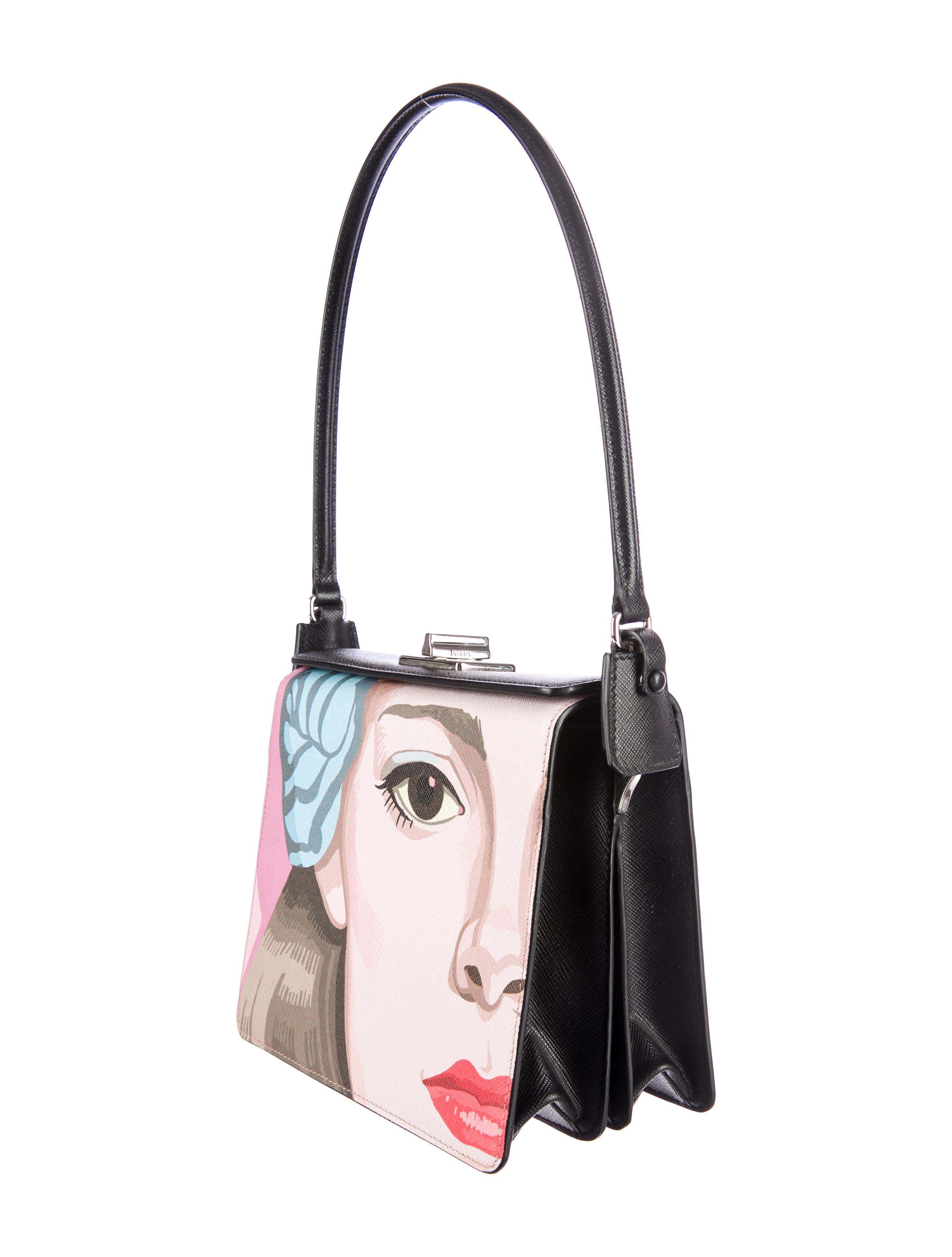 Prada Face-Printed Saffiano Shoulder Bag - Handbags - PRA62990 | The RealReal