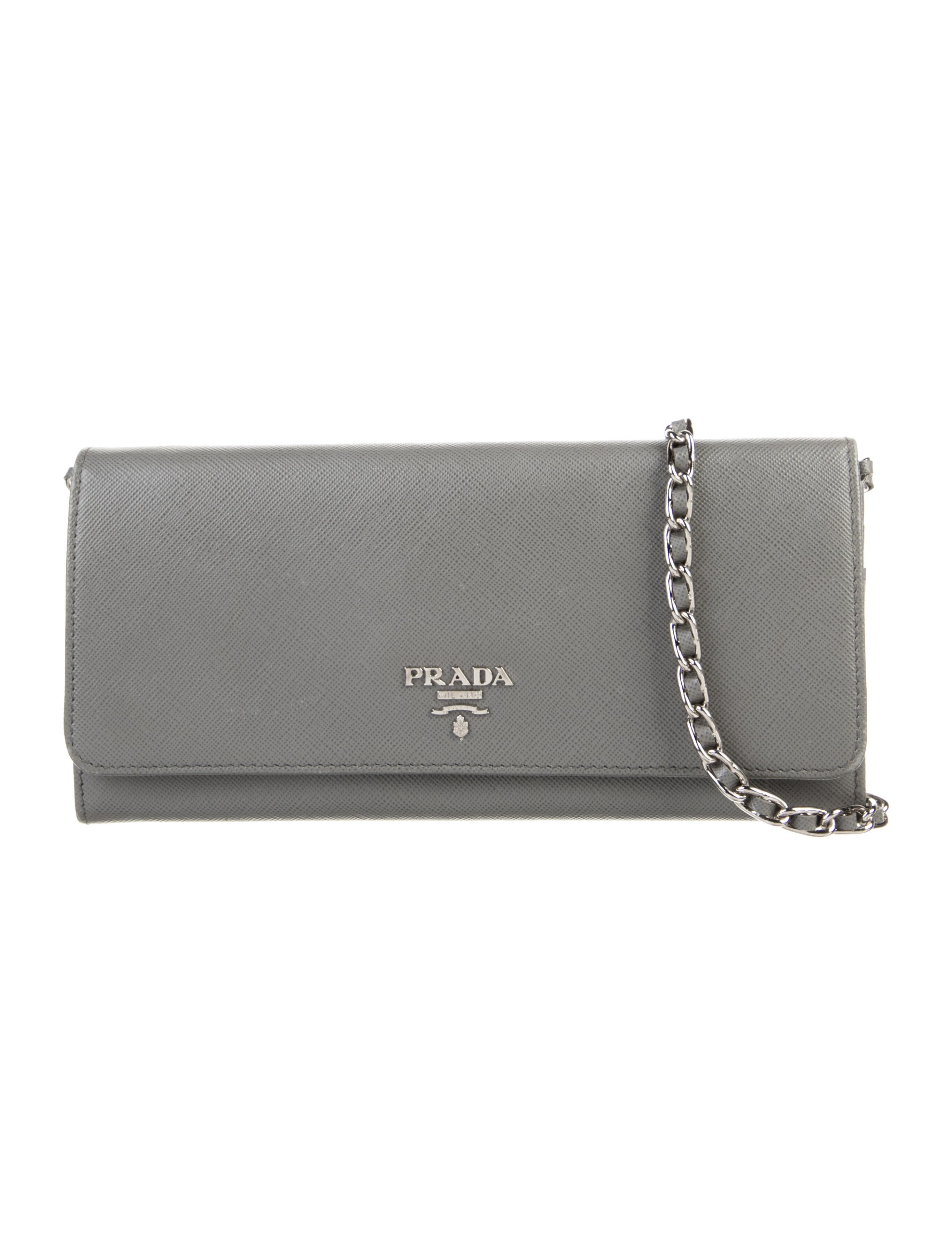 Prada Saffiano Metal Wallet On Chain Grey Shoulder Bags, Handbags