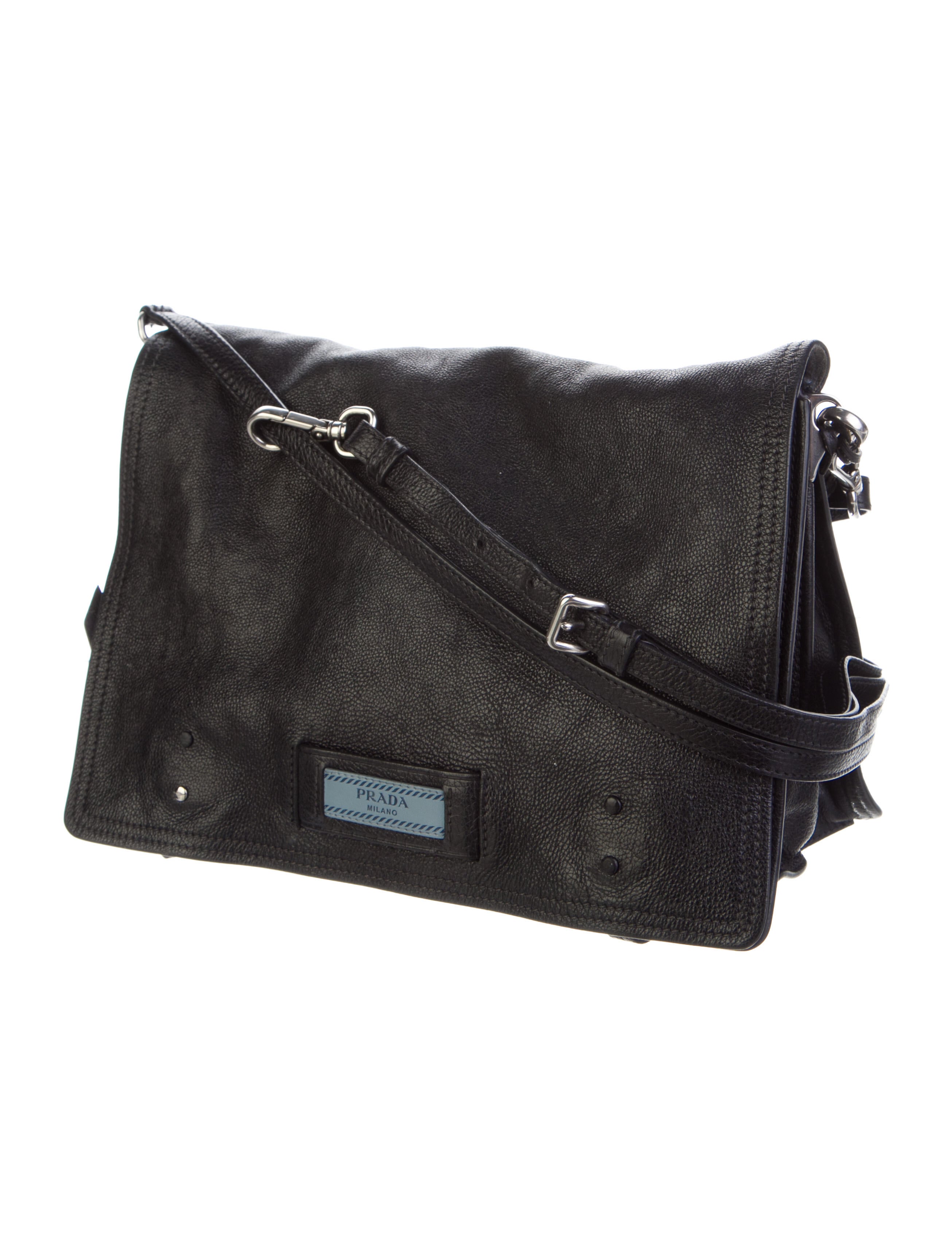 Prada Glace Calf Etiquette Messenger Bag Black Crossbody Bags