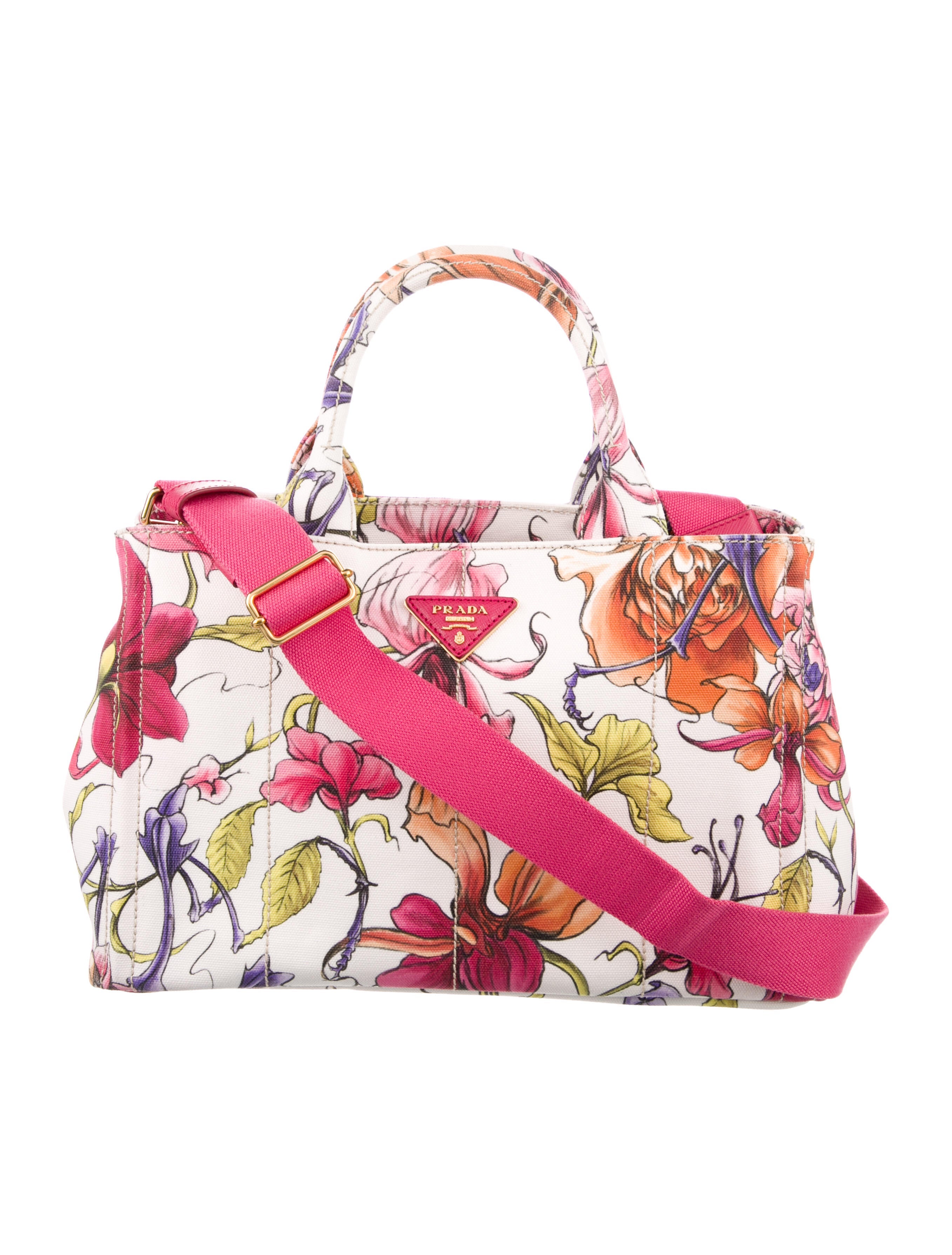 Prada Canapa Stampata Floral Tote - White Handle Bags