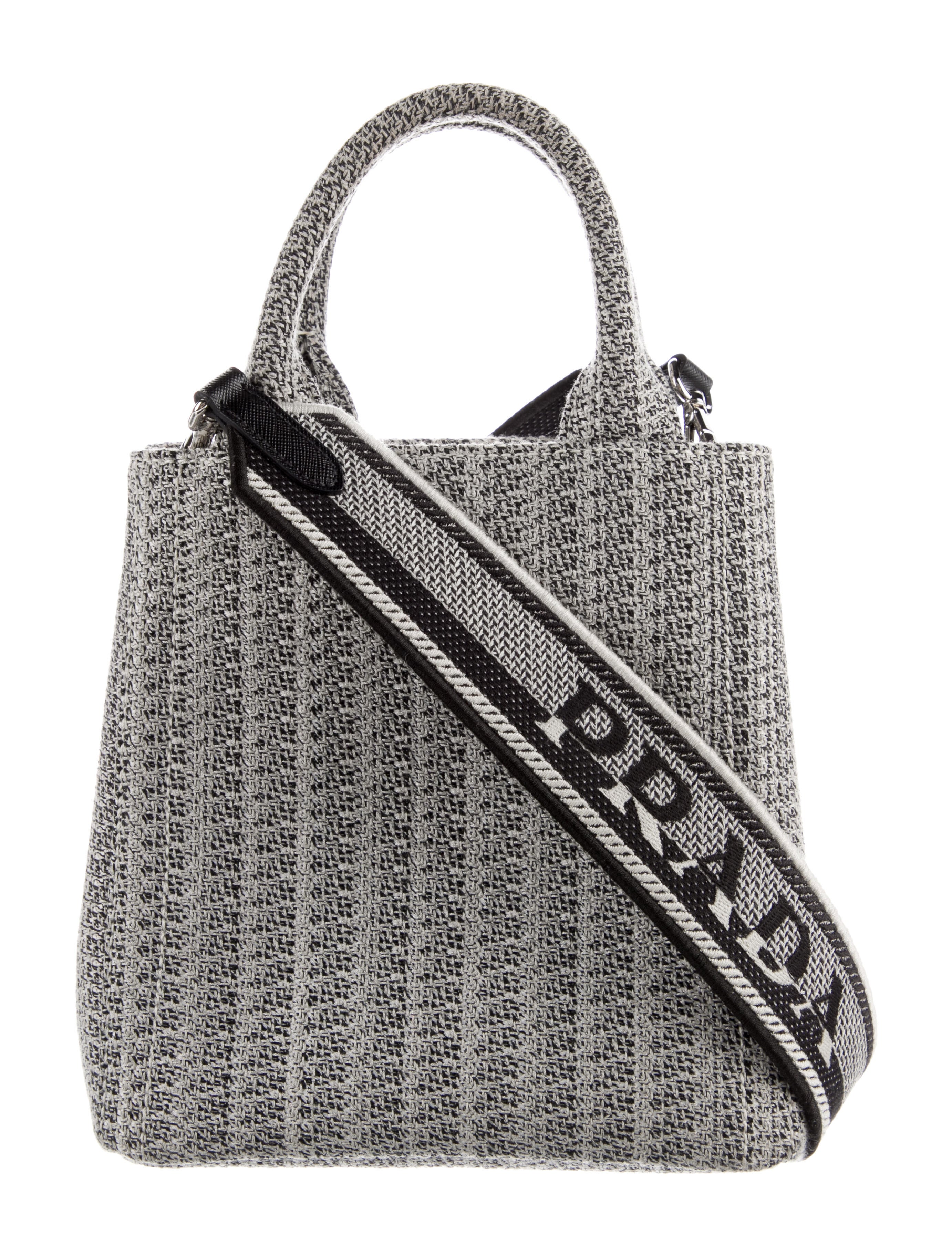 PRADA ハンドバッグ ニット ダークグレー Prada Knit Jacquard Logo Tote w/ Crossbody - Grey Crossbody Bags