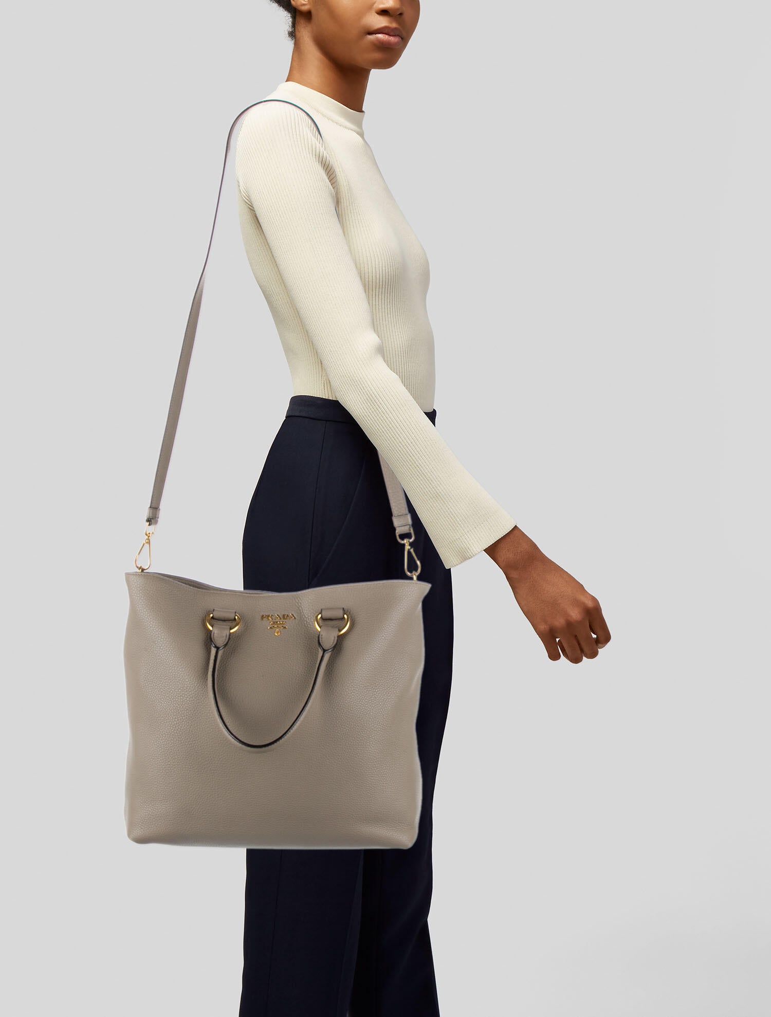 Prada Vitello Daino Shopping Tote w/ Crossbody Neutrals Totes, Handbags PRA737750 The RealReal