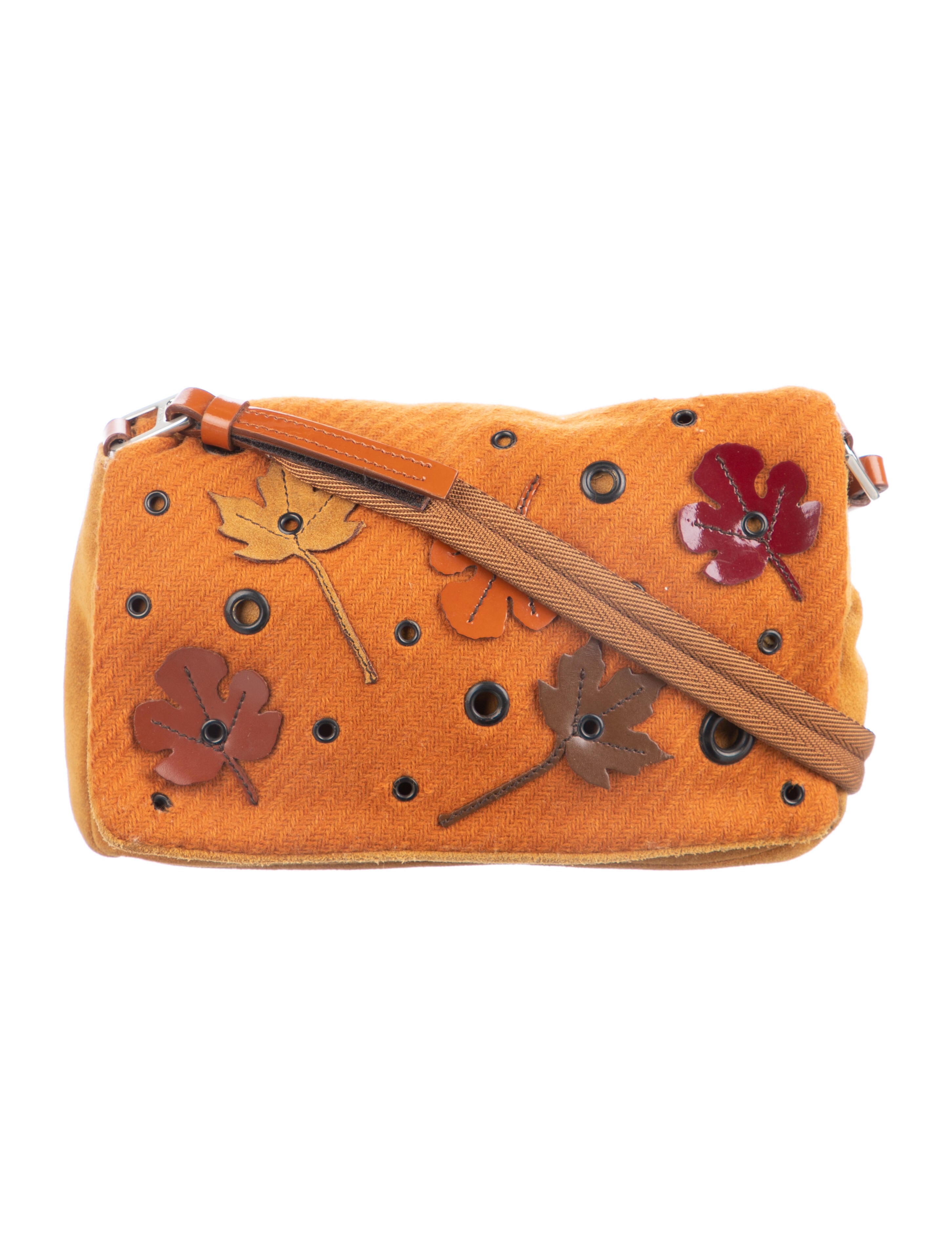 Prada Vintage Scamosciato Leaf Shoulder Bag Orange Shoulder Bags