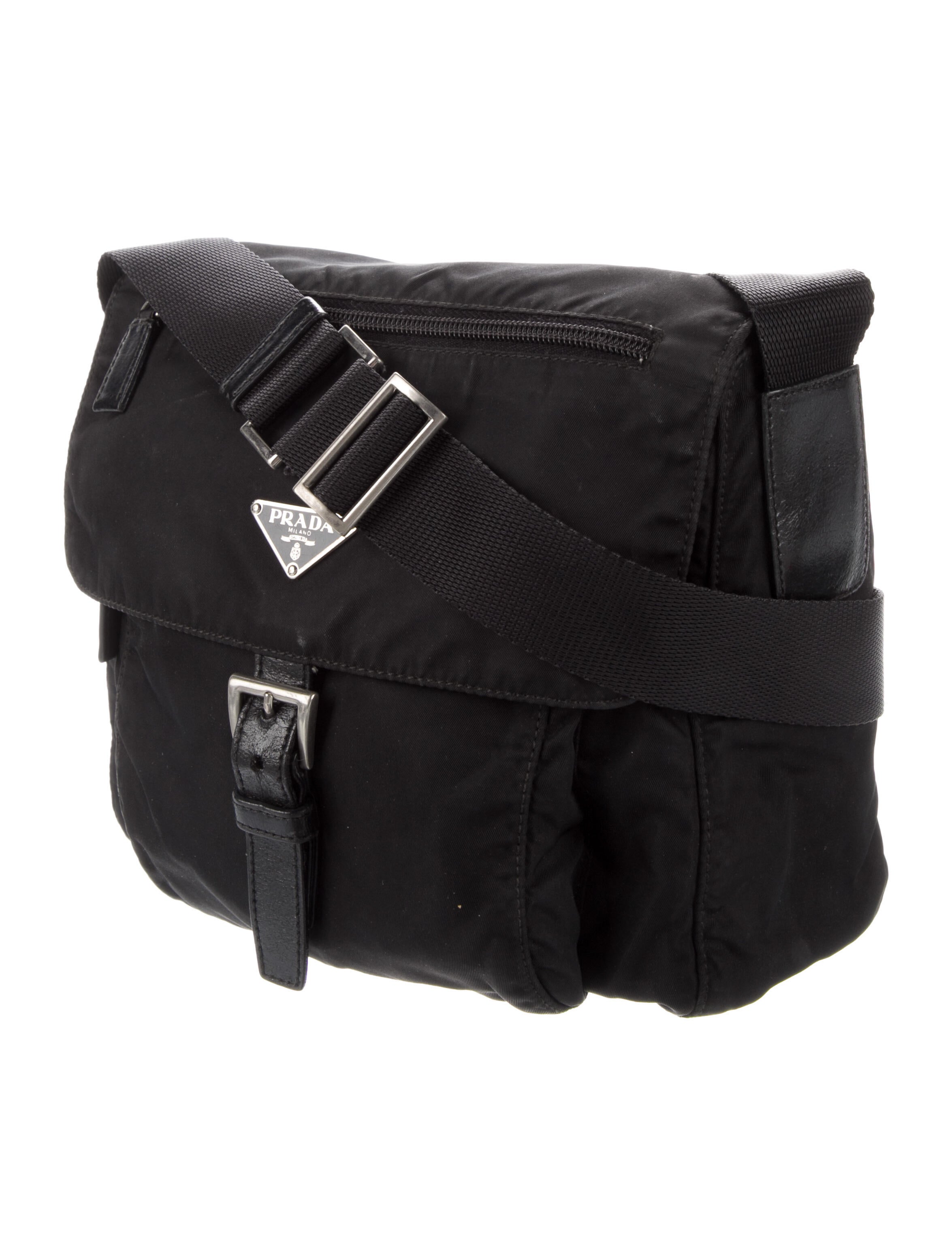 Prada Tessuto Flap Messenger Bag Black Crossbody Bags, Handbags