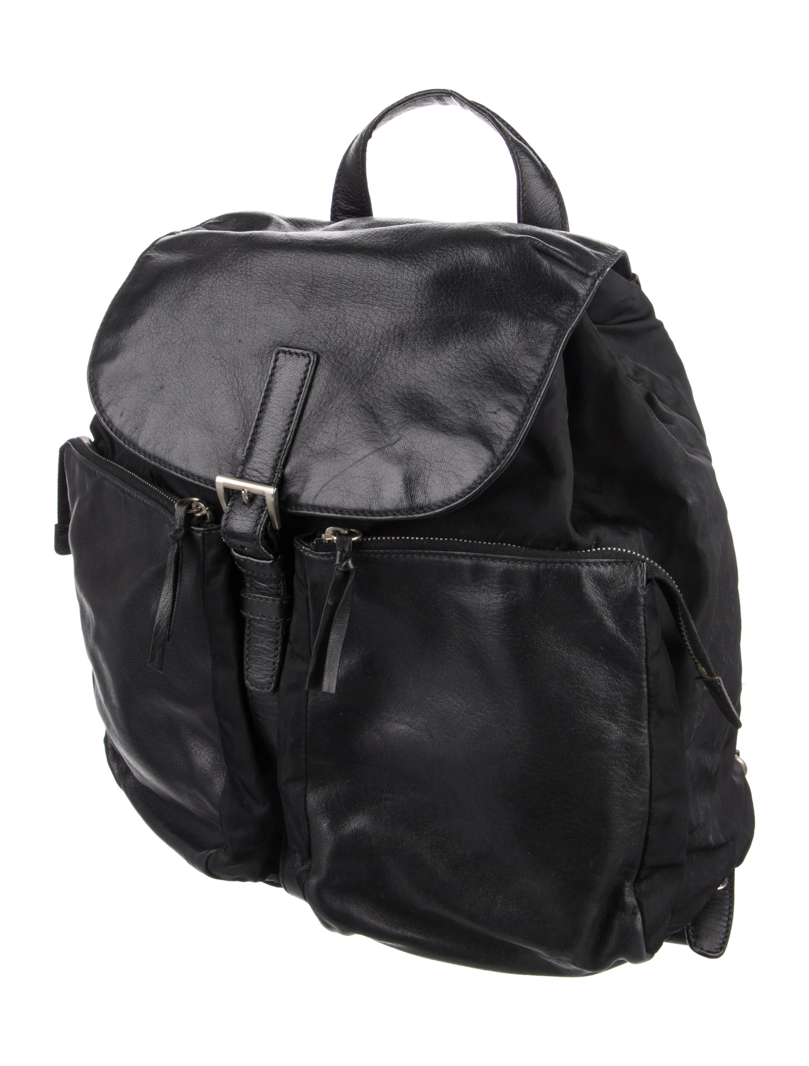 Prada Vintage LeatherTrimmed Tessuto Backpack Green Backpacks