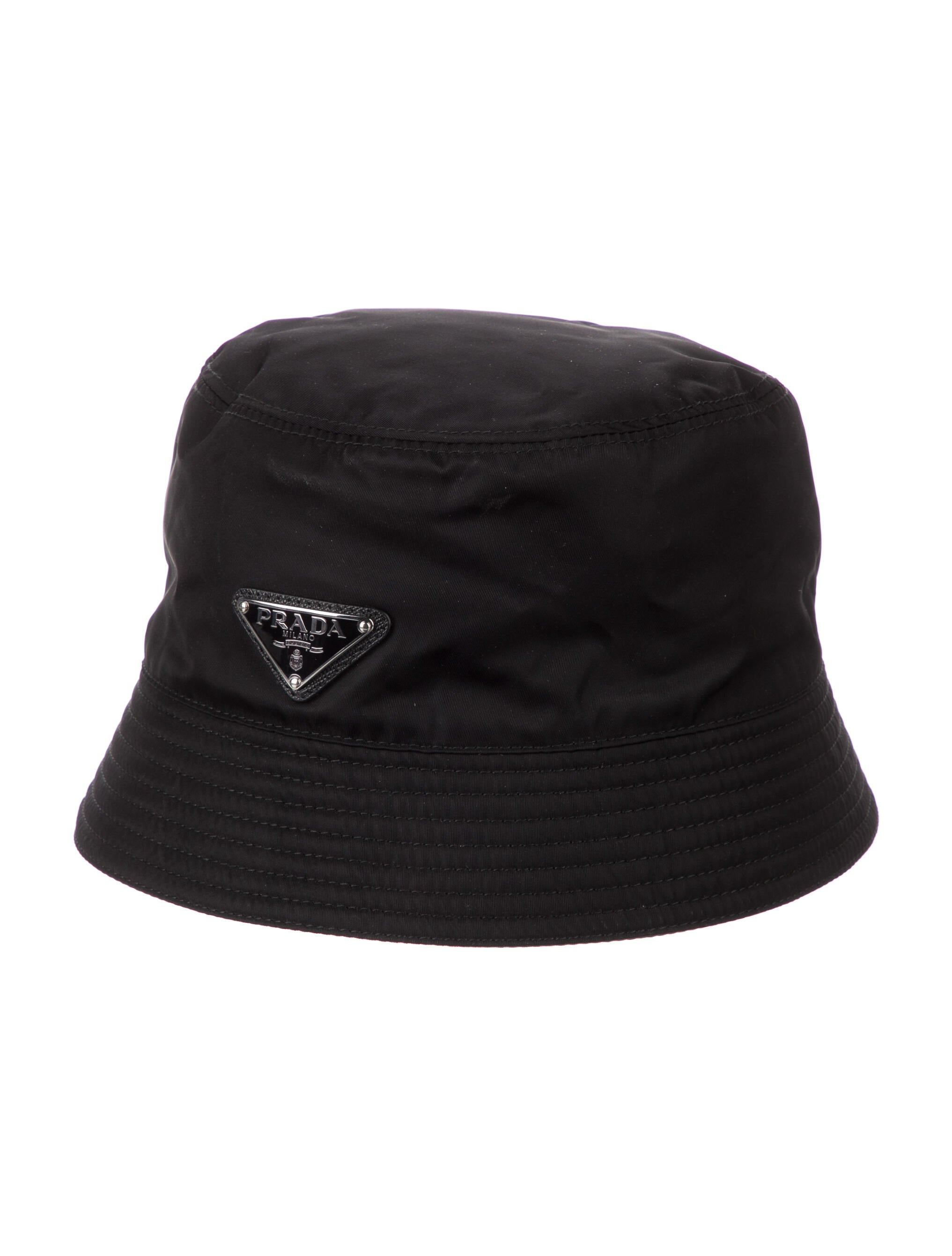Prada Saffiano Leather Trimmed Bucket Hat Black Hats, Accessories