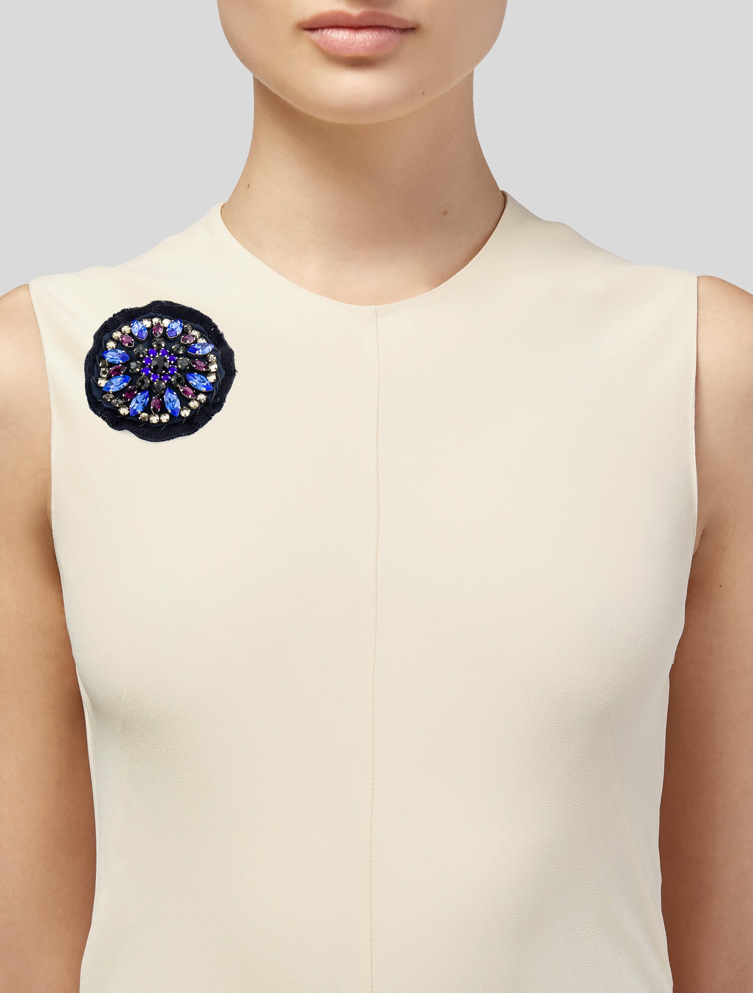 Prada Crystal & Velvet Brooch SilverTone Metal Pin, Brooches