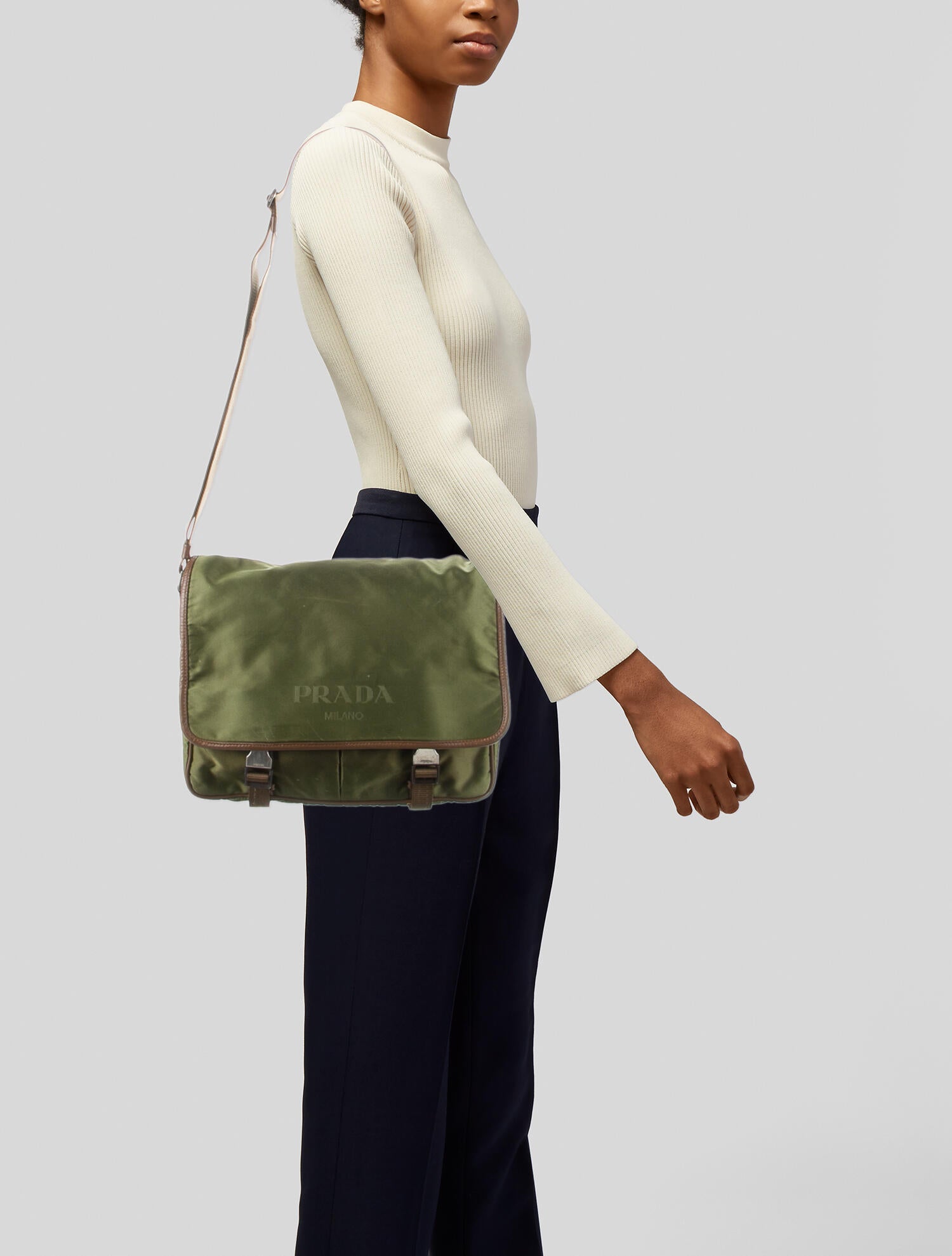 Prada Tessuto Logo Messenger Bag Green Crossbody Bags, Handbags