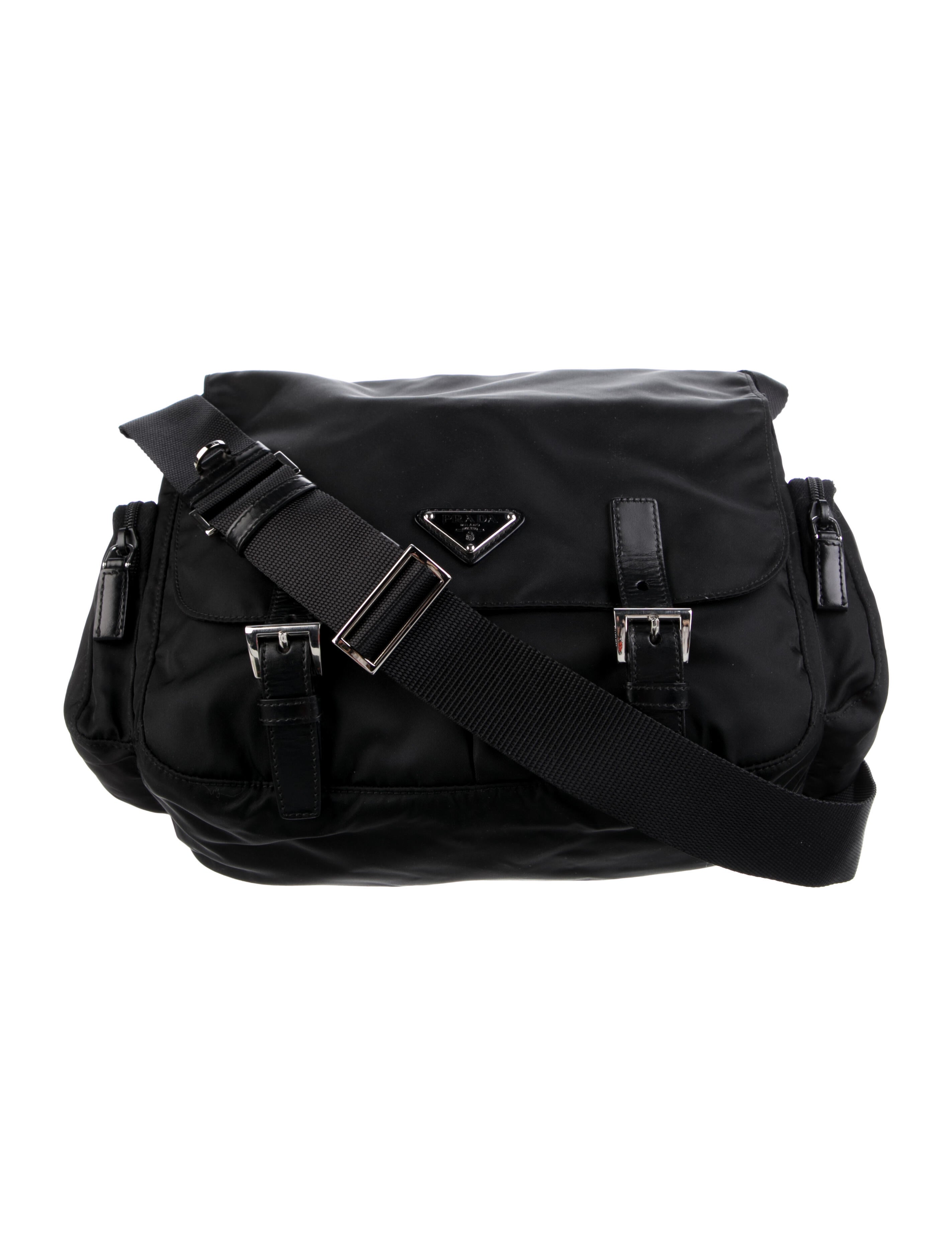 Prada LeatherTrimmed Tessuto Messenger Bag Black Crossbody Bags