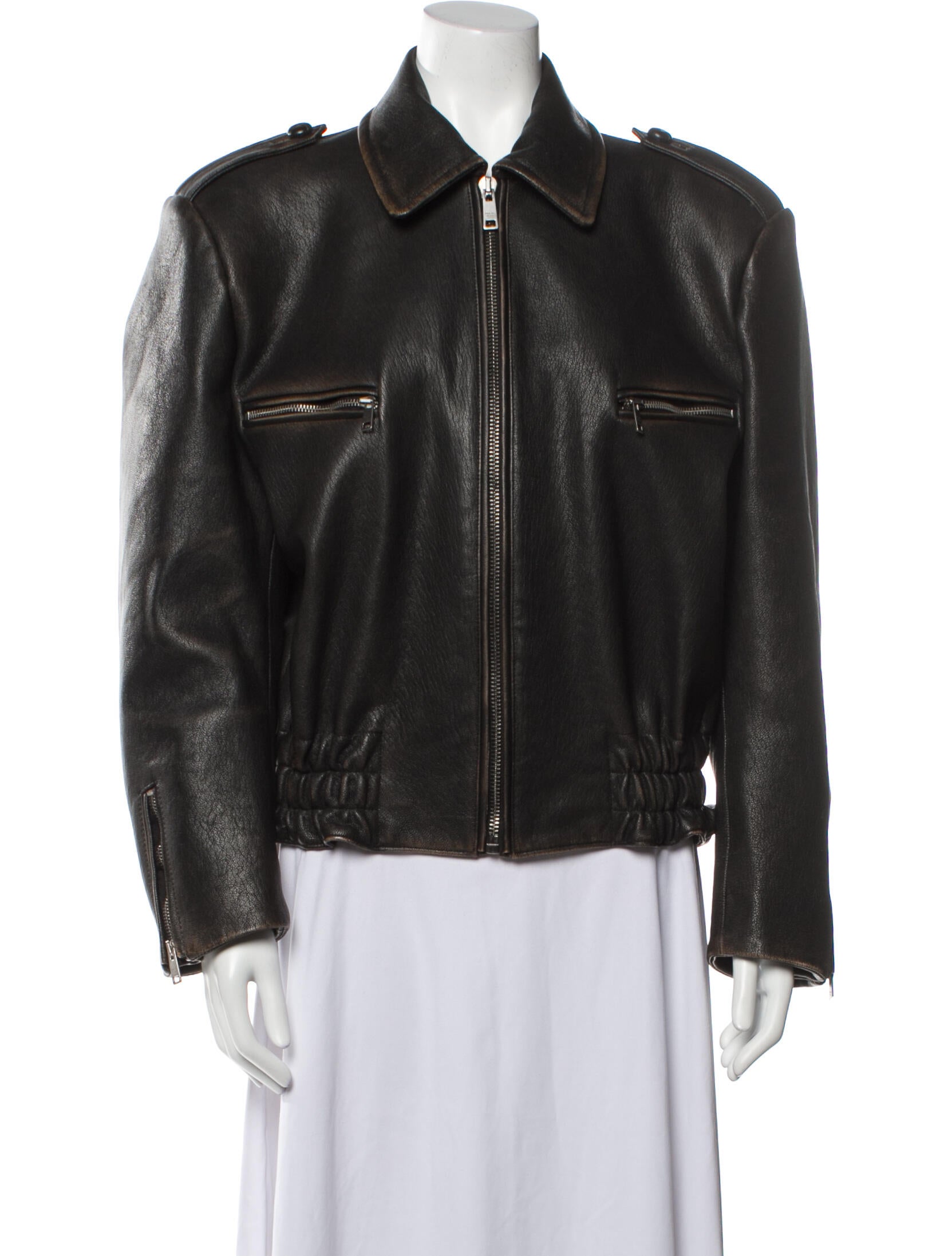 PRADA ディアスキン　スポーツレザージャケット Prada 2022 Distressed Biker Biker Jacket - Brown Jackets