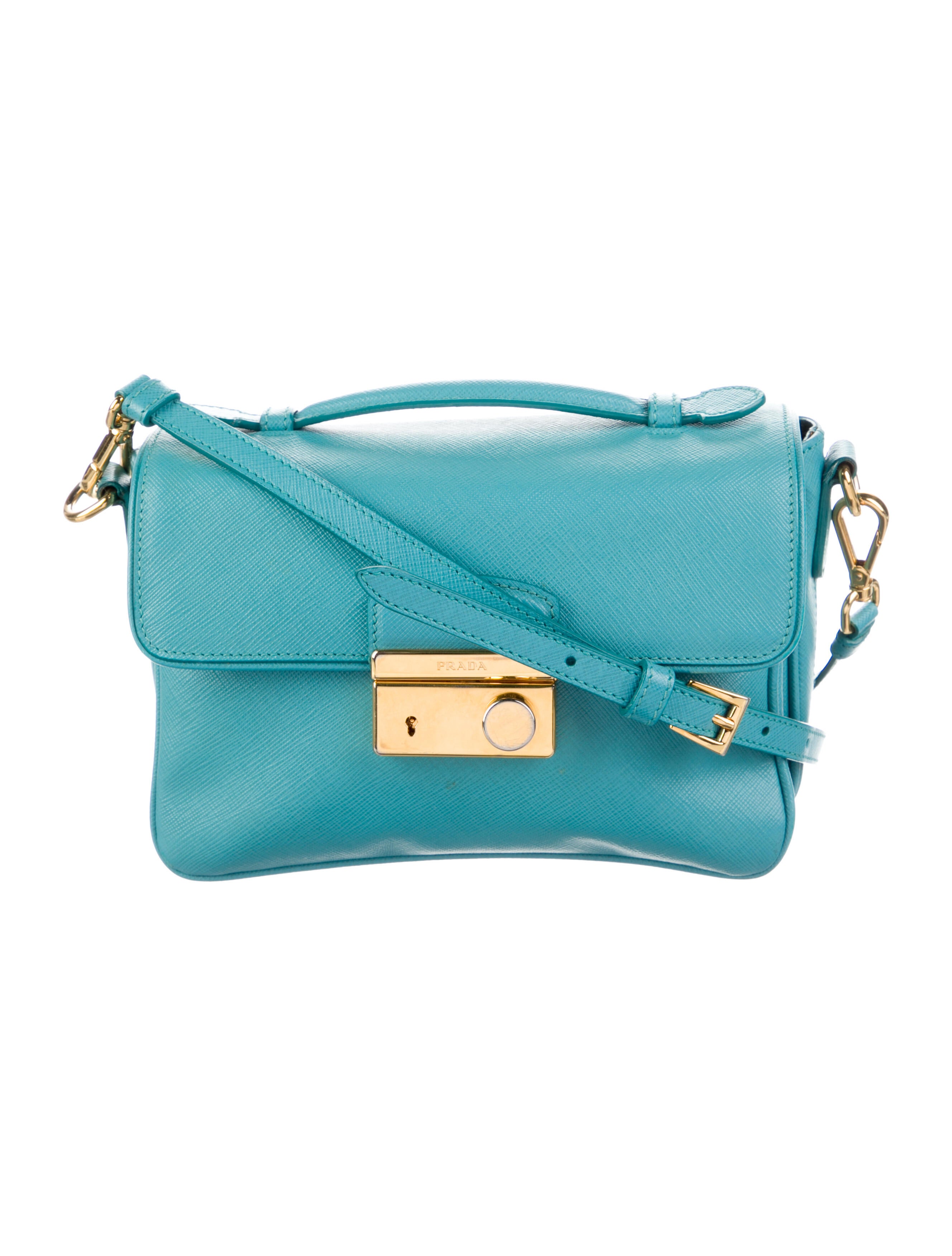 Prada Saffiano Lux Small Sound Crossbody Bag Blue Crossbody Bags