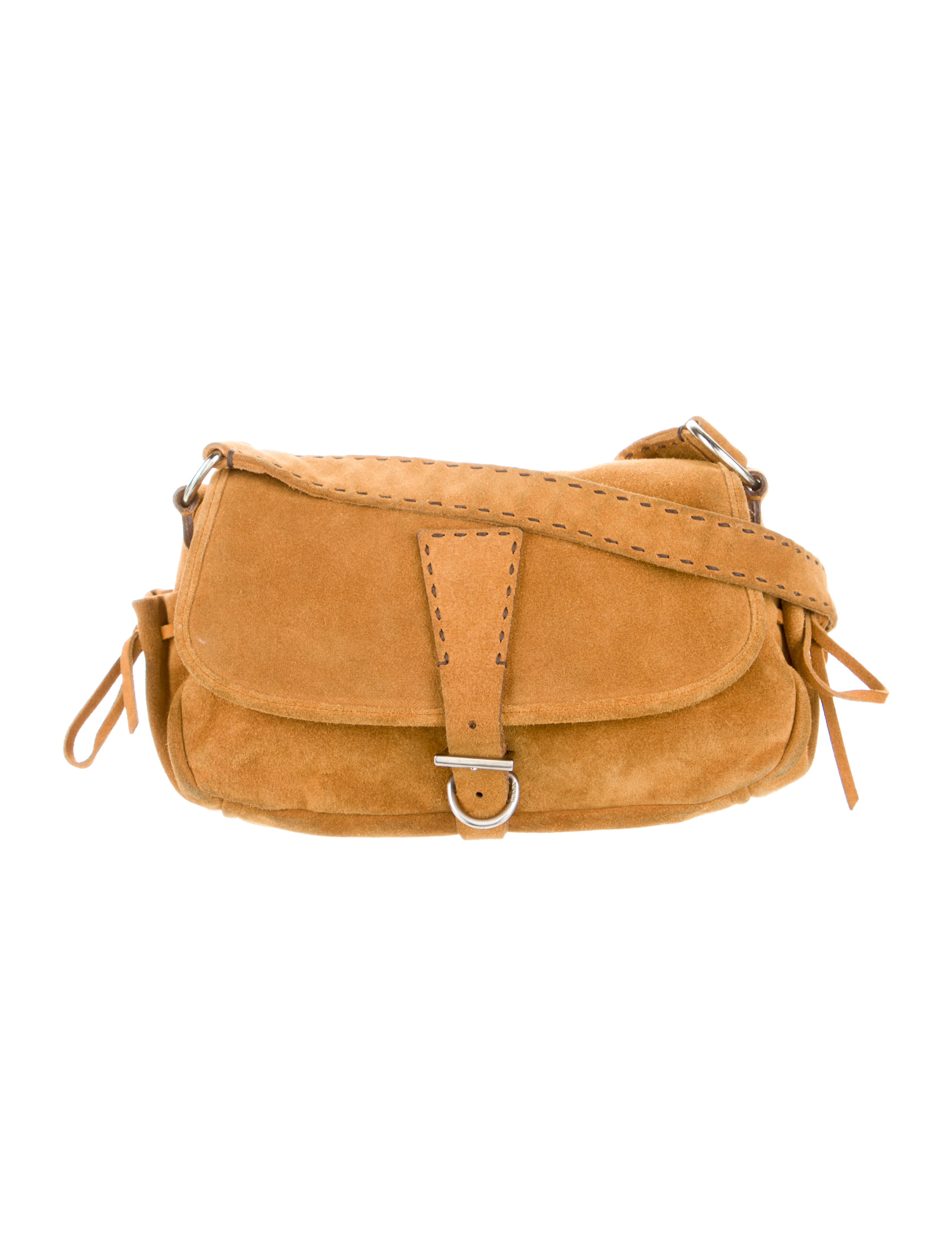 Prada Camoscio Bow Flap Shoulder Bag Brown Shoulder Bags, Handbags