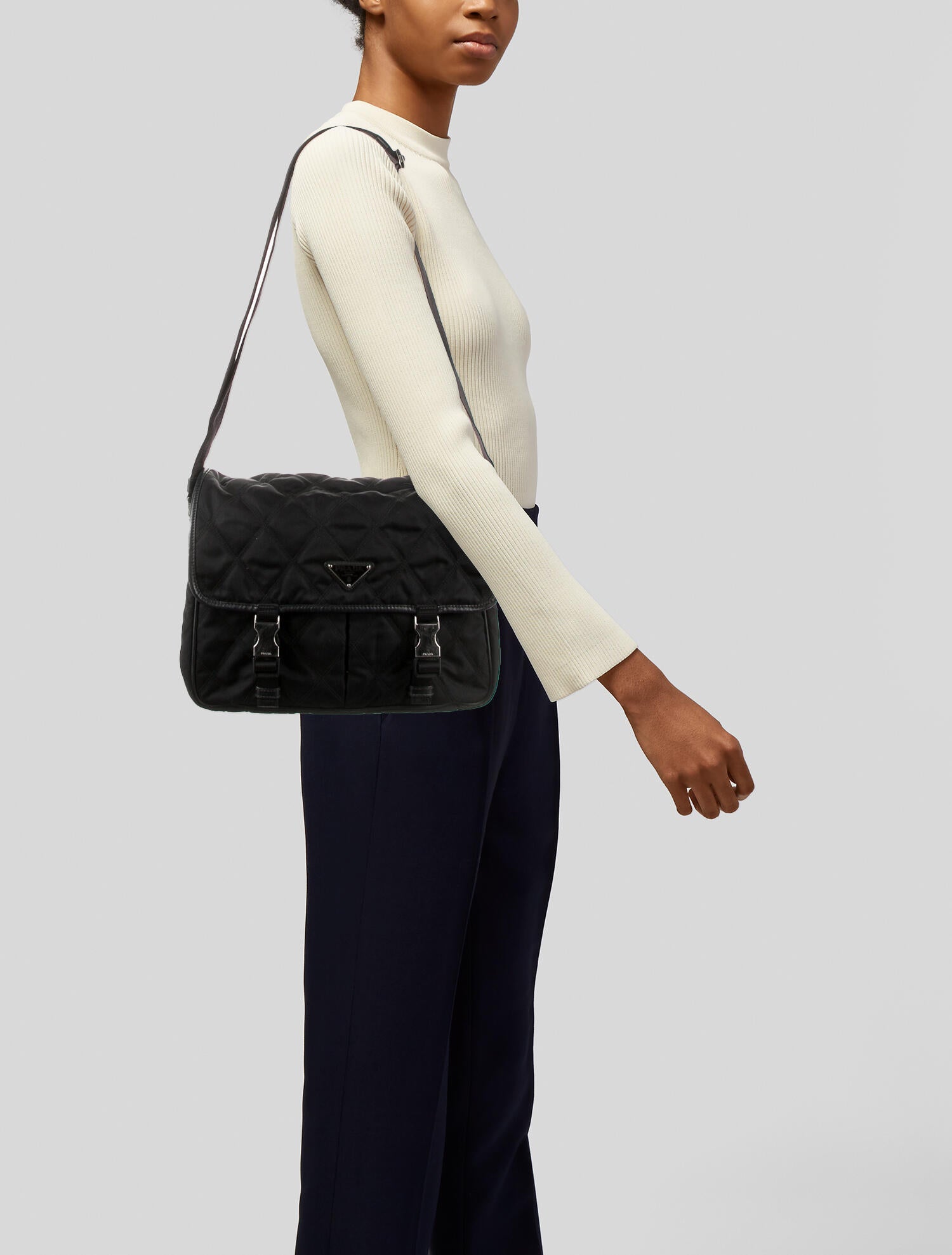 Prada Tessuto Quilted Messenger Bag Black Crossbody Bags, Handbags