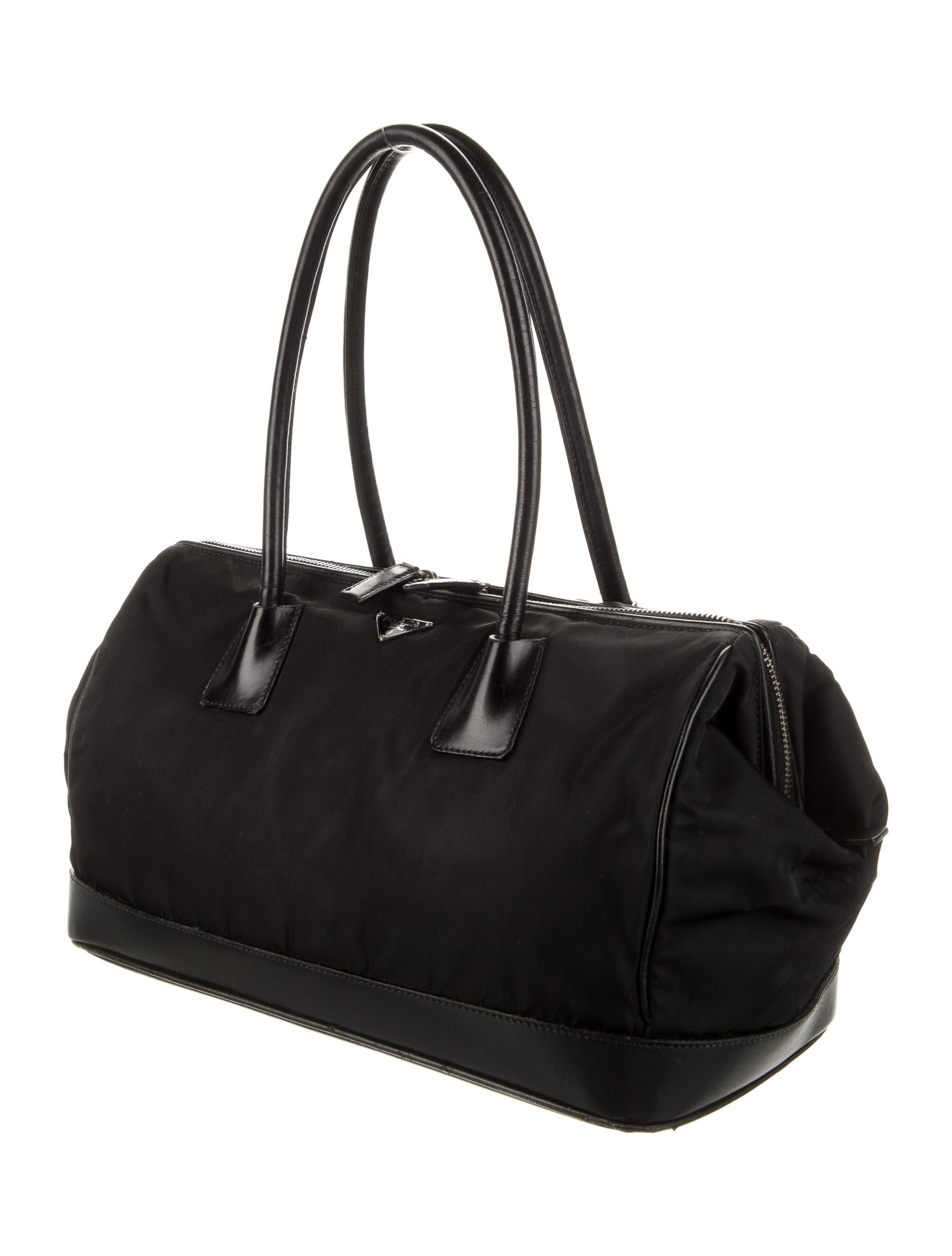 Prada LeatherTrimmed Tessuto Frame Bag Black Shoulder Bags, Handbags