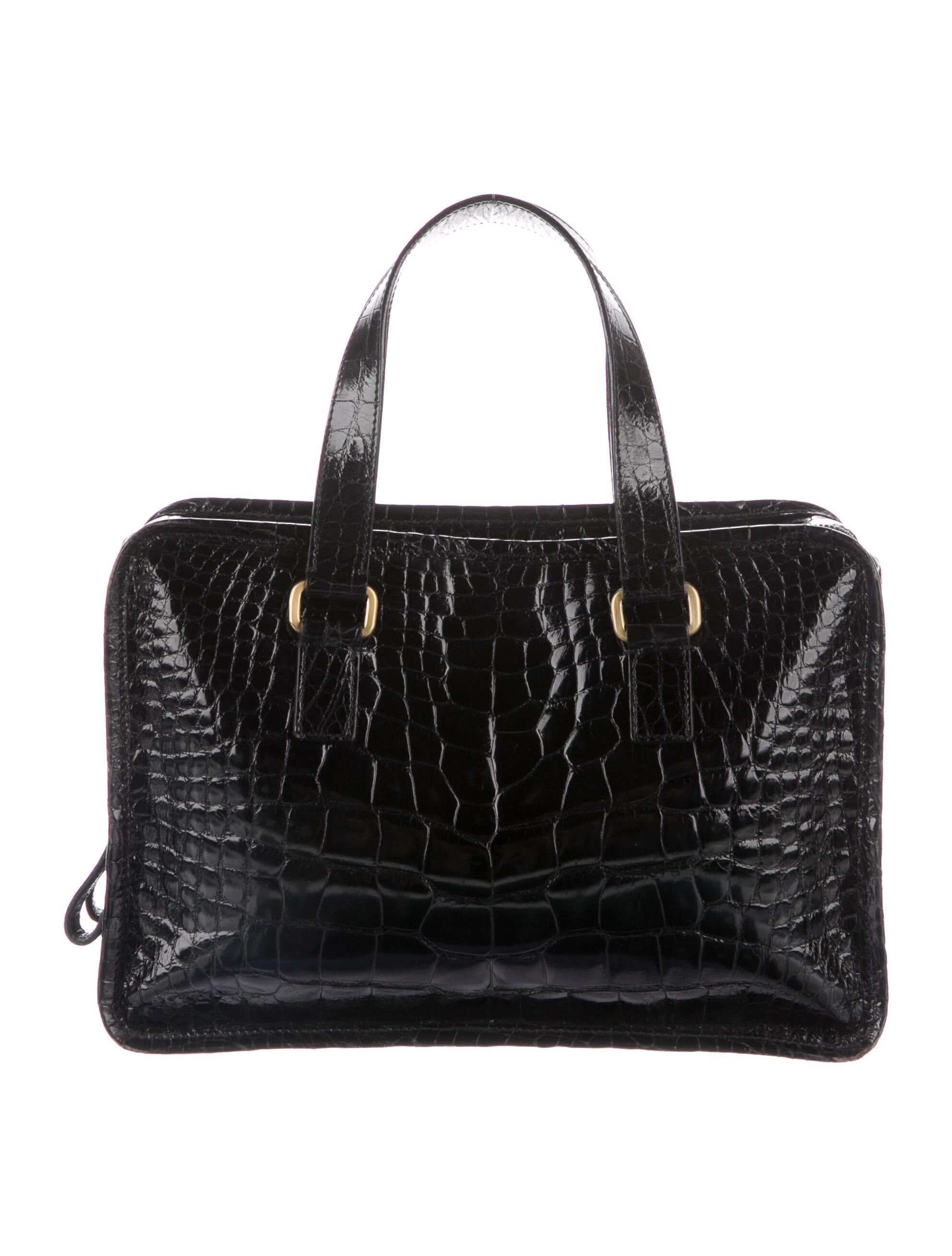 Prada Vintage Crocodile Top Handle Bag - Black Handle Bags